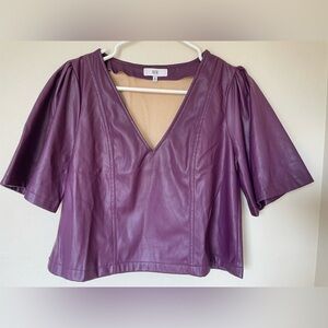 NSR Faux Leather Deep Purple V-Neck Blouse